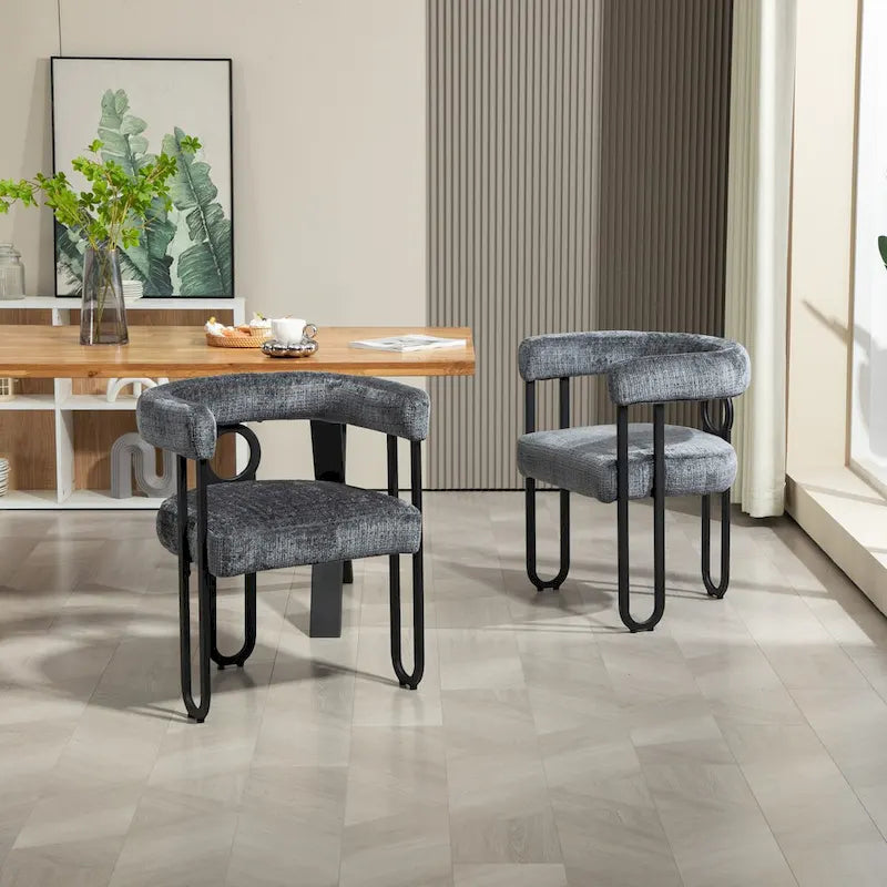 Chenille/Leather Upholstered Contemporary Designed Side Dining Chairsset of 2