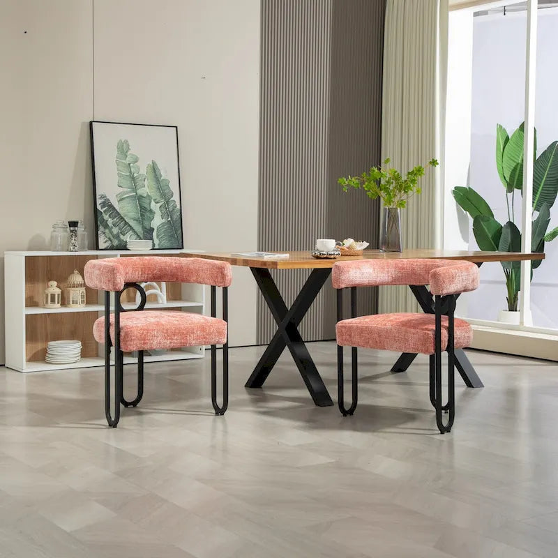 Chenille/Leather Upholstered Contemporary Designed Side Dining Chairsset of 2