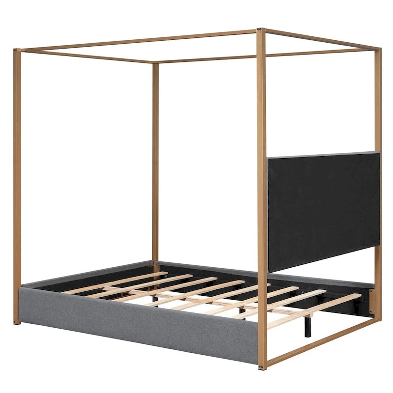 Queen Size Upholstery Canopy Platform Bed with Headboard and Metal Frame