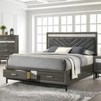 Furniture of America Heinisk Modern Grey Storage Platform Bed with Chevron Headboard and Footboard Drawers