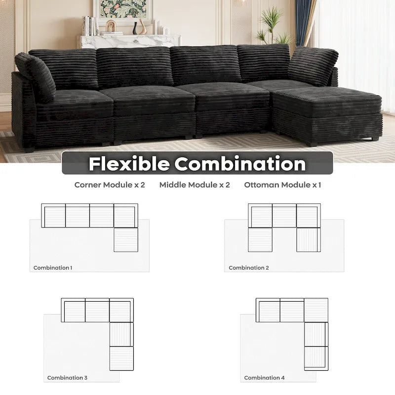 OVIOS Long Plush Deep Seat Indoor Sofa With Ottoman