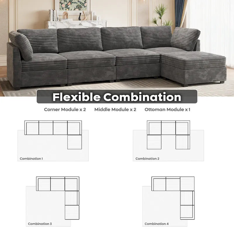 OVIOS Long Plush Deep Seat Indoor Sofa With Ottoman