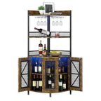5-Tiers Corner Wine Cabinet with LED Light and Glass Holder