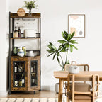 5-Tiers Corner Wine Cabinet with LED Light and Glass Holder