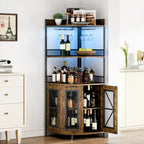 5-Tiers Corner Wine Cabinet with LED Light and Glass Holder