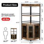 5-Tiers Corner Wine Cabinet with LED Light and Glass Holder