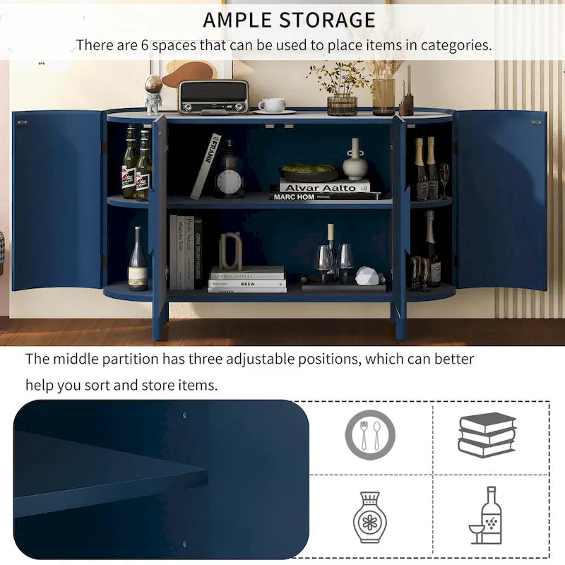 Curved Design Light Luxury Sideboard with Adjustable Shelves