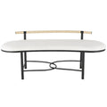 Metal Abstract Upholstered Oval Home Bench with Black Metal Frame and Rope Rod Backrest - White - Roche River Decor