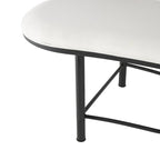 Metal Abstract Upholstered Oval Home Bench with Black Metal Frame and Rope Rod Backrest - White - Roche River Decor