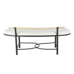 Metal Abstract Upholstered Oval Home Bench with Black Metal Frame and Rope Rod Backrest - White - Roche River Decor