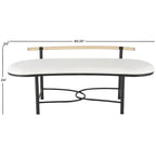 Metal Abstract Upholstered Oval Home Bench with Black Metal Frame and Rope Rod Backrest - White - Roche River Decor