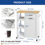 Moasis Kitchen Island Cart on Wheels with Trash Can Storage Cabinet