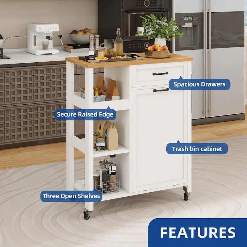 Moasis Kitchen Island Cart on Wheels with Trash Can Storage Cabinet