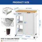 Moasis Kitchen Island Cart on Wheels with Trash Can Storage Cabinet