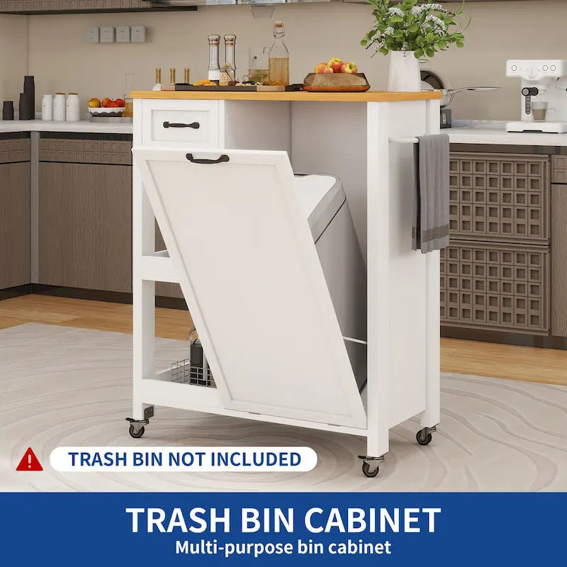 Moasis Kitchen Island Cart on Wheels with Trash Can Storage Cabinet