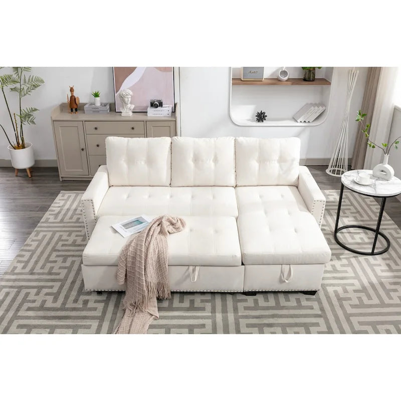 77 Reversible Sectional Storage Sleeper Sofa Bed,L-Shape 2 Seat Sectional Chaise With Storage for Living Room