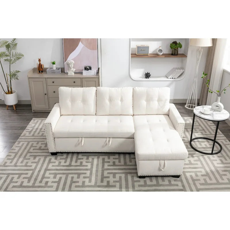 77 Reversible Sectional Storage Sleeper Sofa Bed,L-Shape 2 Seat Sectional Chaise With Storage for Living Room