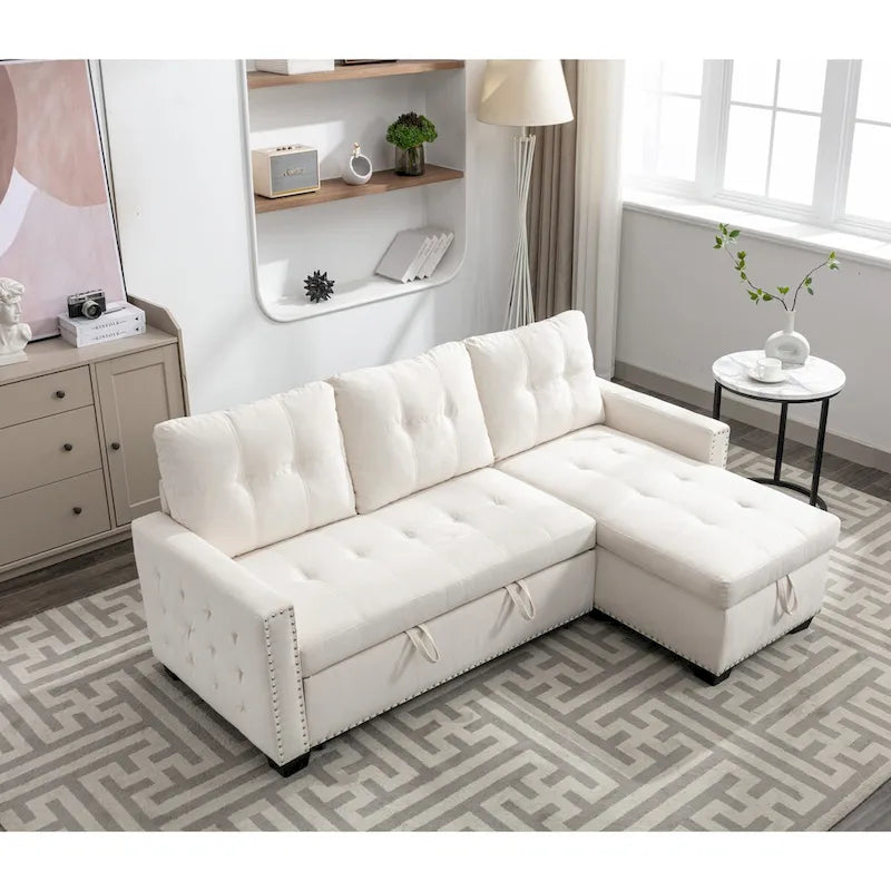 77 Reversible Sectional Storage Sleeper Sofa Bed,L-Shape 2 Seat Sectional Chaise With Storage for Living Room