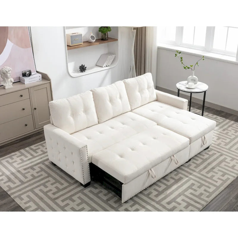 77 Reversible Sectional Storage Sleeper Sofa Bed,L-Shape 2 Seat Sectional Chaise With Storage for Living Room