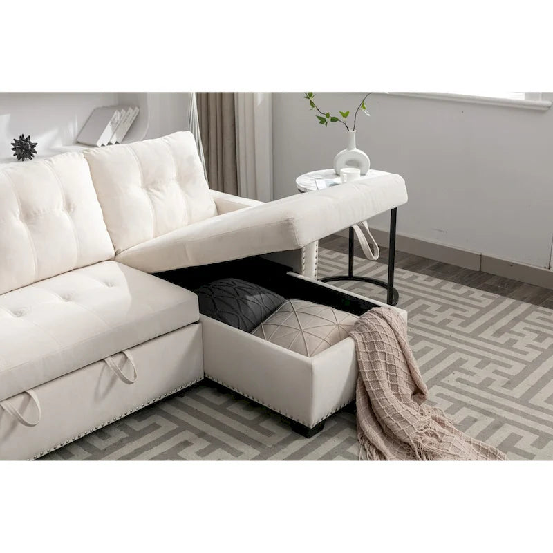 77 Reversible Sectional Storage Sleeper Sofa Bed,L-Shape 2 Seat Sectional Chaise With Storage for Living Room