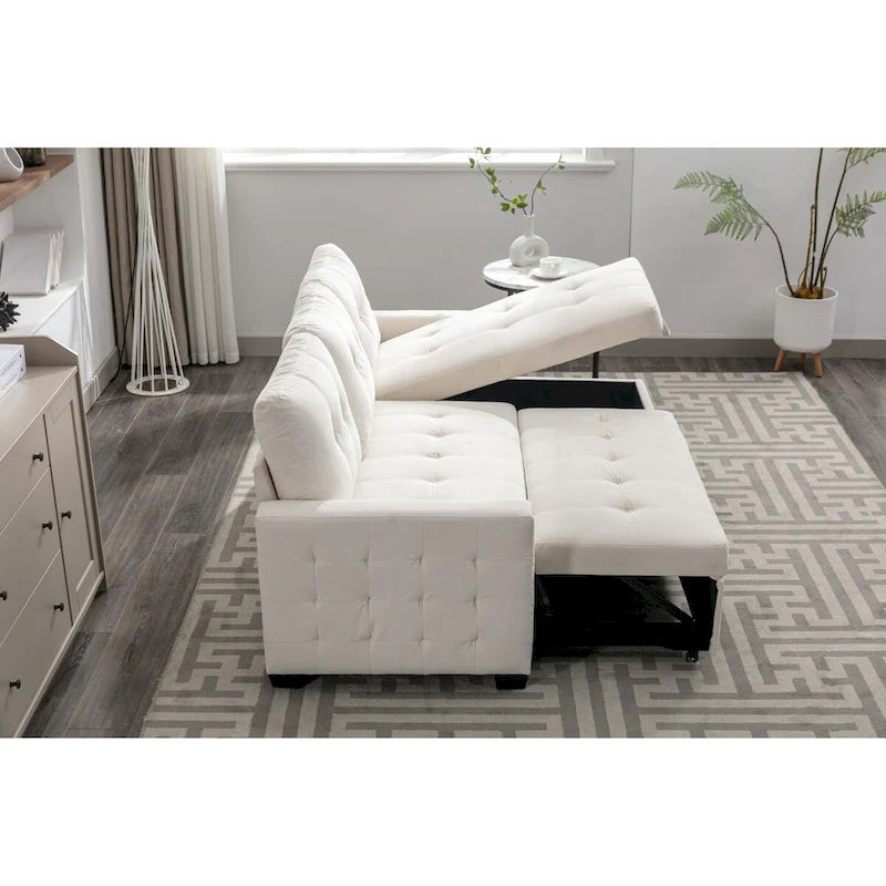 77 Reversible Sectional Storage Sleeper Sofa Bed,L-Shape 2 Seat Sectional Chaise With Storage for Living Room
