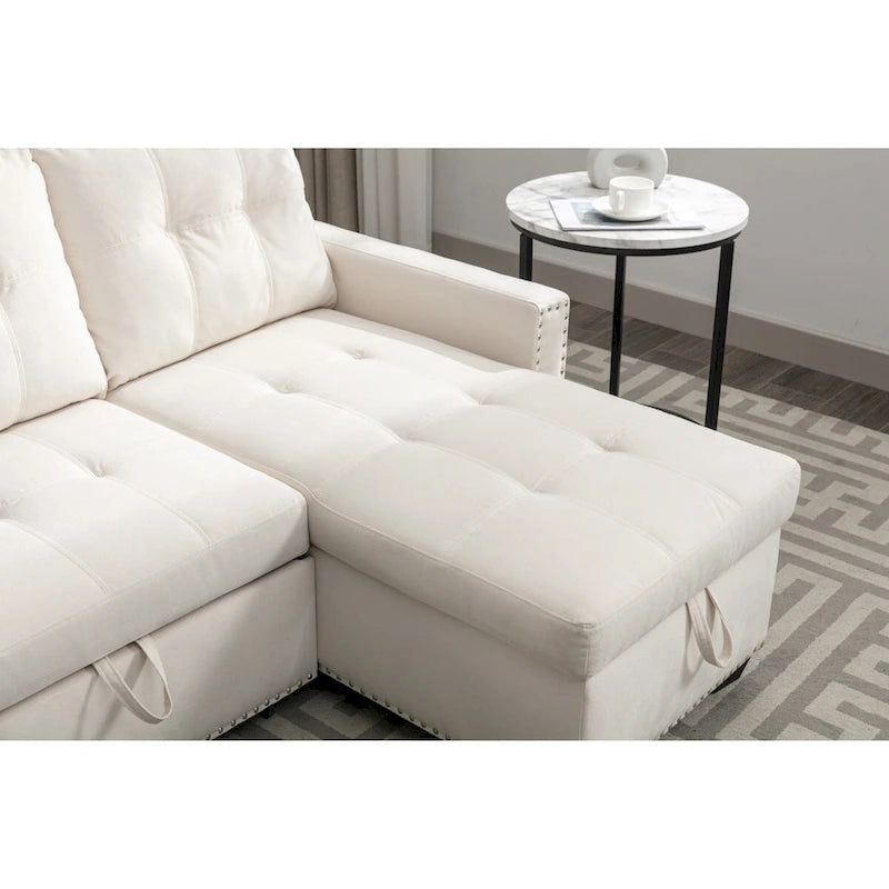 77 Reversible Sectional Storage Sleeper Sofa Bed,L-Shape 2 Seat Sectional Chaise With Storage for Living Room