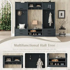 4-in-1 Detachable Hall Tree with Storage Cabinets and Hooks, Multifunctional Hallway Coat Rack with Drawers and Shoe Bench