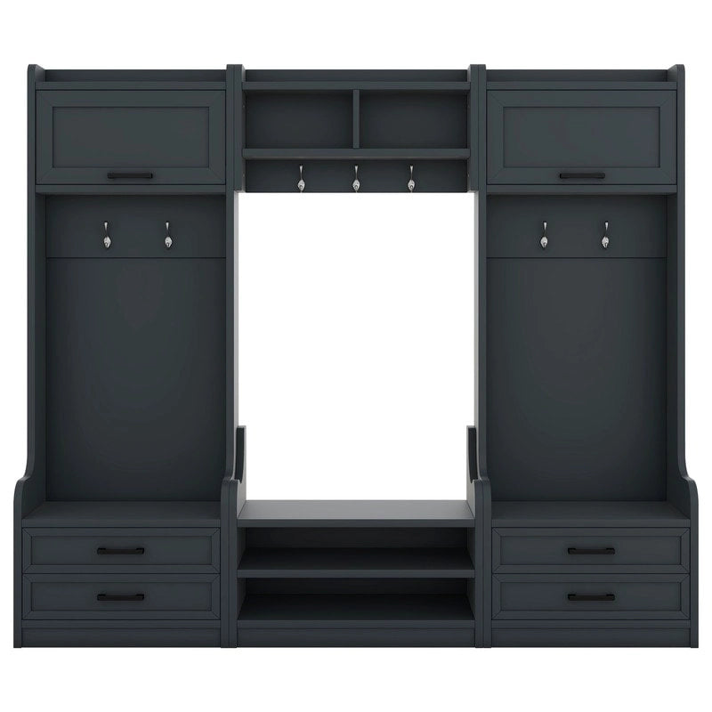 4-in-1 Detachable Hall Tree with Storage Cabinets and Hooks, Multifunctional Hallway Coat Rack with Drawers and Shoe Bench