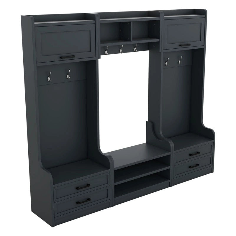 4-in-1 Detachable Hall Tree with Storage Cabinets and Hooks, Multifunctional Hallway Coat Rack with Drawers and Shoe Bench