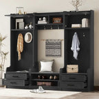 4-in-1 Detachable Hall Tree with Storage Cabinets and Hooks, Multifunctional Hallway Coat Rack with Drawers and Shoe Bench