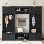 4-in-1 Detachable Hall Tree with Storage Cabinets and Hooks, Multifunctional Hallway Coat Rack with Drawers and Shoe Bench