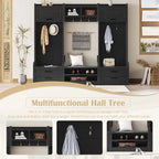 4-in-1 Detachable Hall Tree with Storage Cabinets and Hooks, Multifunctional Hallway Coat Rack with Drawers and Shoe Bench