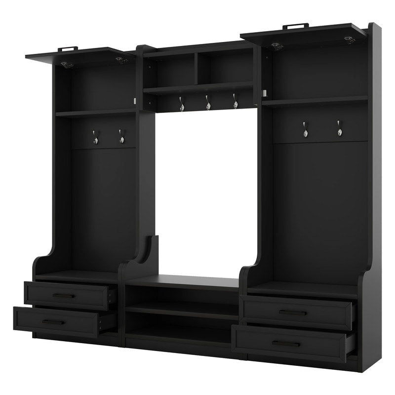 4-in-1 Detachable Hall Tree with Storage Cabinets and Hooks, Multifunctional Hallway Coat Rack with Drawers and Shoe Bench
