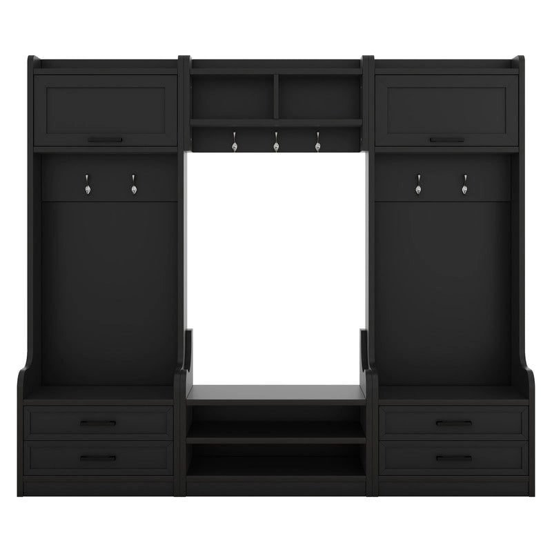 4-in-1 Detachable Hall Tree with Storage Cabinets and Hooks, Multifunctional Hallway Coat Rack with Drawers and Shoe Bench