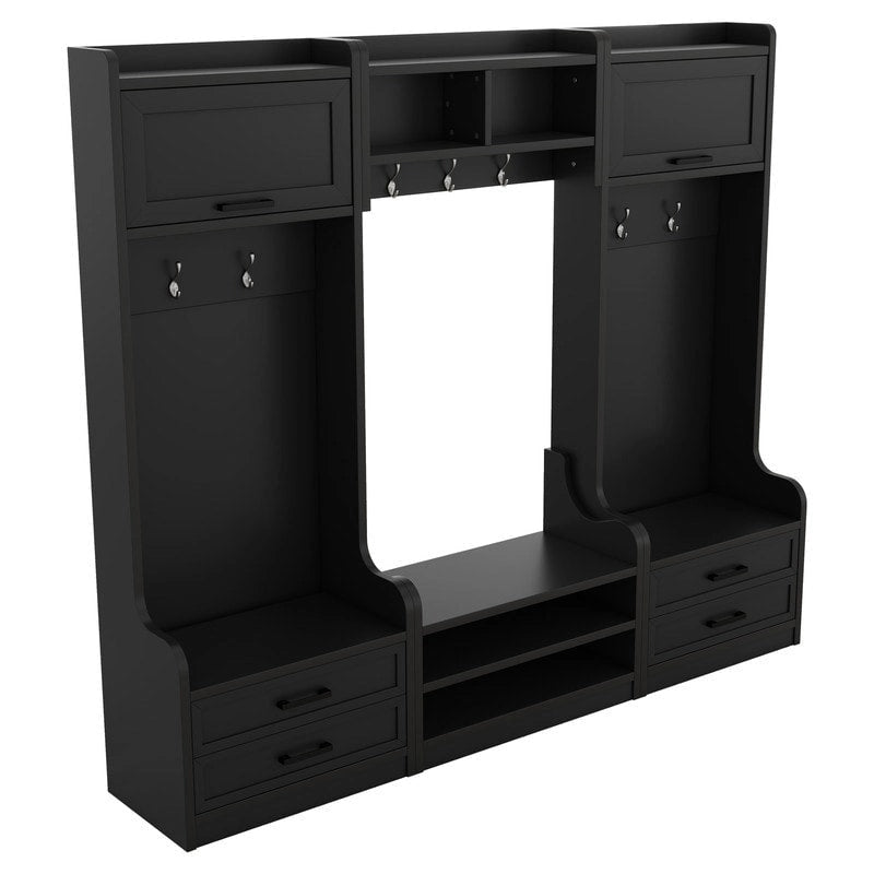 4-in-1 Detachable Hall Tree with Storage Cabinets and Hooks, Multifunctional Hallway Coat Rack with Drawers and Shoe Bench