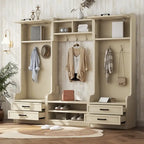 4-in-1 Detachable Hall Tree with Storage Cabinets and Hooks, Multifunctional Hallway Coat Rack with Drawers and Shoe Bench