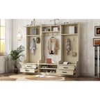 4-in-1 Detachable Hall Tree with Storage Cabinets and Hooks, Multifunctional Hallway Coat Rack with Drawers and Shoe Bench