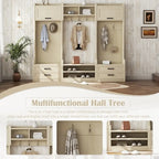 4-in-1 Detachable Hall Tree with Storage Cabinets and Hooks, Multifunctional Hallway Coat Rack with Drawers and Shoe Bench