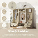 4-in-1 Detachable Hall Tree with Storage Cabinets and Hooks, Multifunctional Hallway Coat Rack with Drawers and Shoe Bench