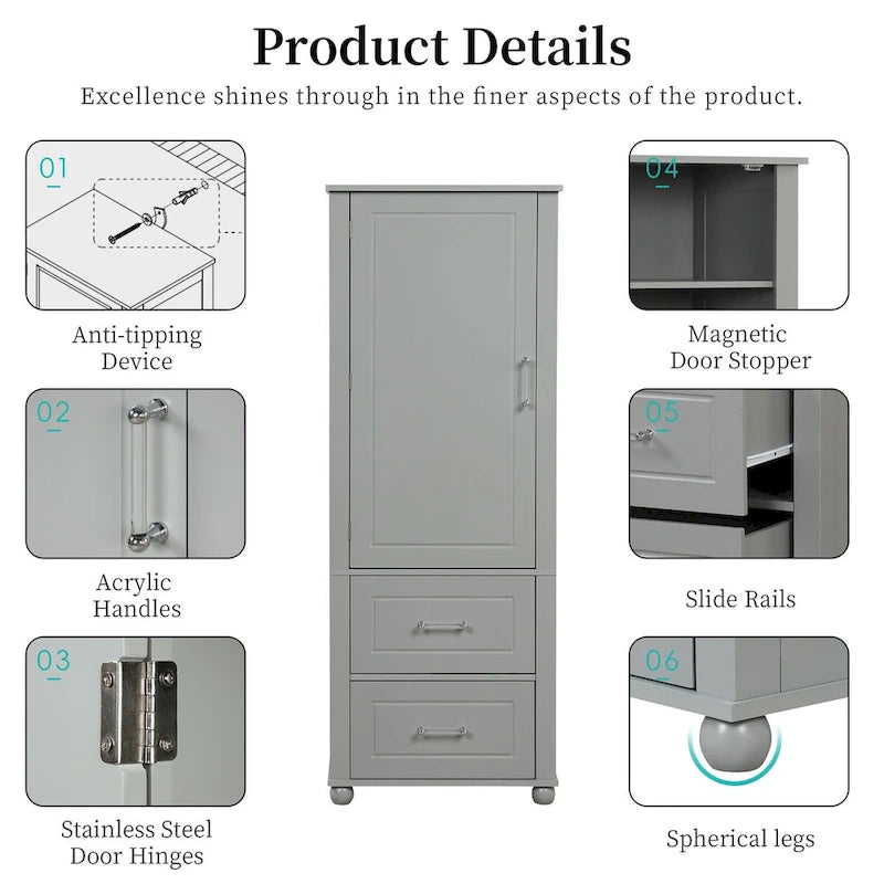 Tall Bathroom Storage Cabinet, Freestanding Storage Cabinet