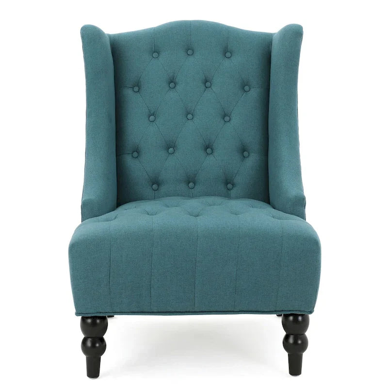 Contemporary Design Upholstered Wingback Chair, Hi-back Club Chair with Wood Legs