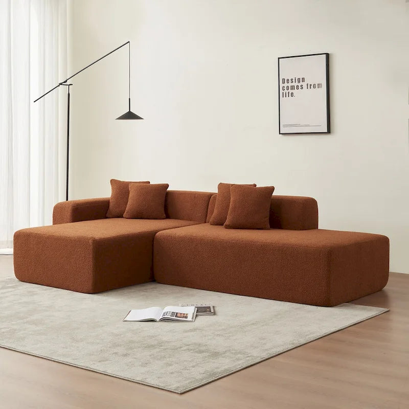 5-Seater L-Shape Sectional Couch, Sherpa Fabric, Ultimate Comfort, Orange