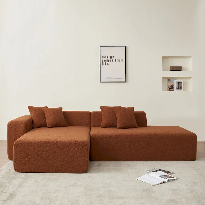 5-Seater L-Shape Sectional Couch, Sherpa Fabric, Ultimate Comfort, Orange