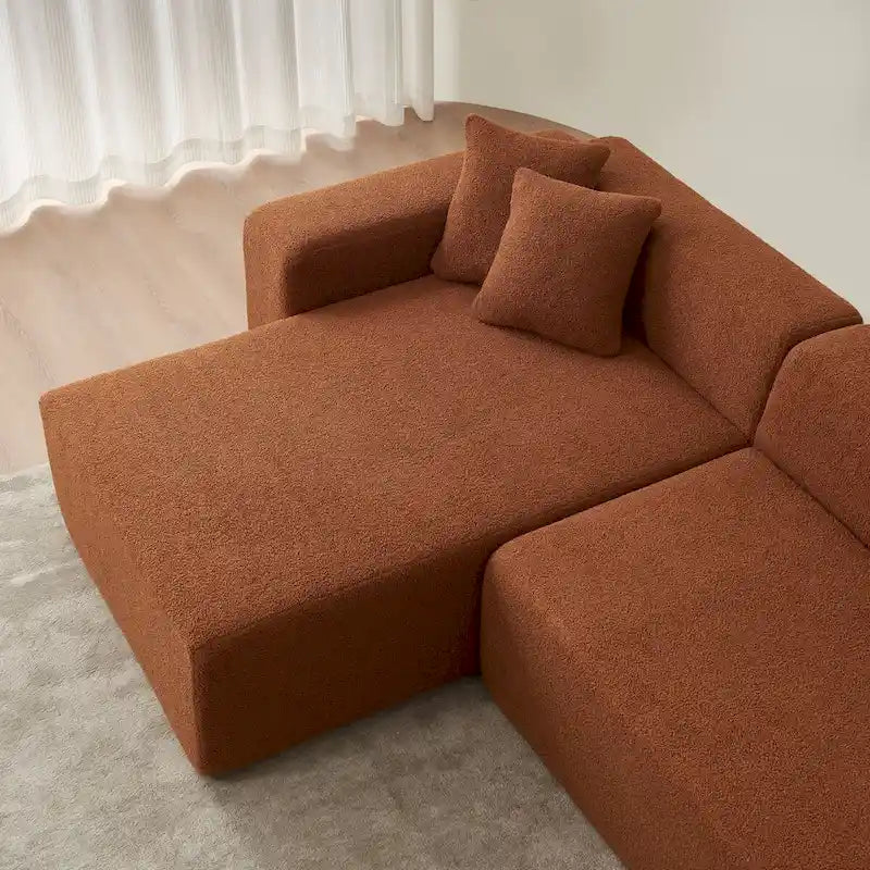 5-Seater L-Shape Sectional Couch, Sherpa Fabric, Ultimate Comfort, Orange