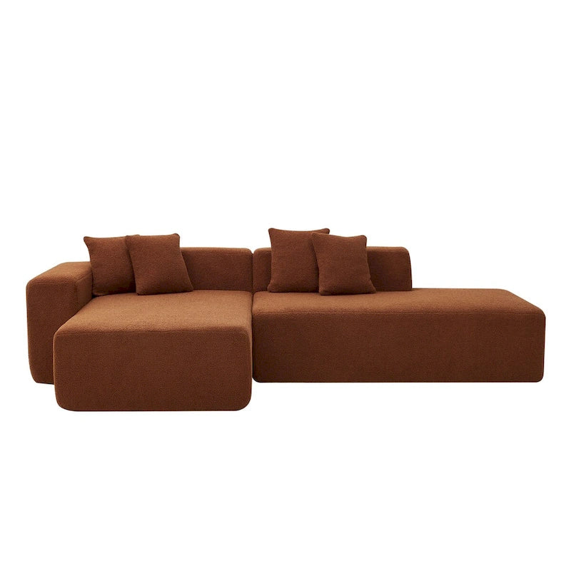 5-Seater L-Shape Sectional Couch, Sherpa Fabric, Ultimate Comfort, Orange