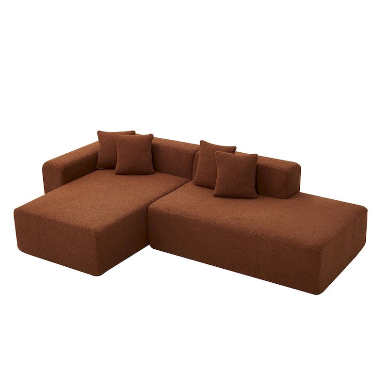 5-Seater L-Shape Sectional Couch, Sherpa Fabric, Ultimate Comfort, Orange