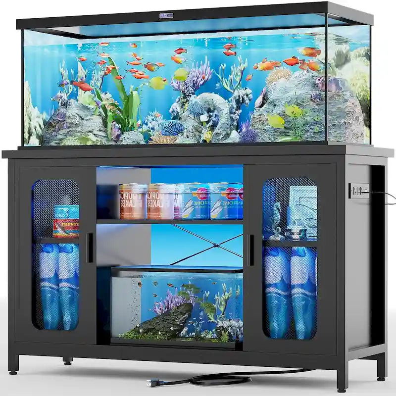 Reptile Tank Stand Fish Tank Stand with Power Outlets & LED Light