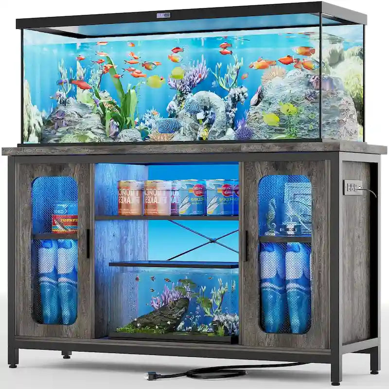 Reptile Tank Stand Fish Tank Stand with Power Outlets & LED Light
