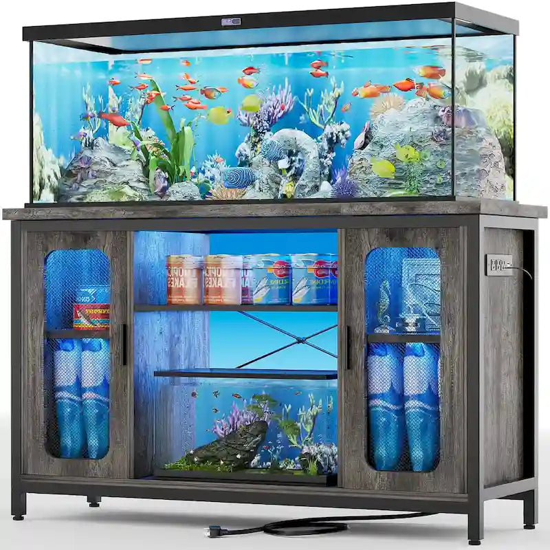 Reptile Tank Stand Fish Tank Stand with Power Outlets & LED Light