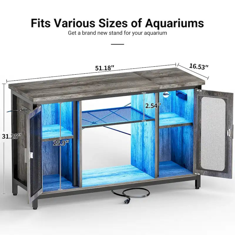 Reptile Tank Stand Fish Tank Stand with Power Outlets & LED Light